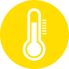 White line icon in a yellow circle -- thermometer 