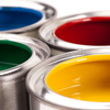 4 bucks of paint in yellow, red, green and blue