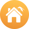 Home with a mosquito on the roof on an orange circle background icon