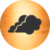 Two clouds in gold circle icon