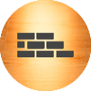 Pile of bricks in gold circle icon