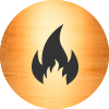 Flame symbol in gold circle icon
