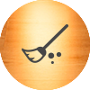 Broom sweeping in gold circle icon