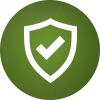 Shield with a checkmark in the middle in a green circle icon