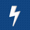 Line icon of white lightning bolt in blue square with dotted line pattern background