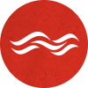 Water waves line drawing in a red circle icon