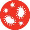 Icon of two large bacteria and three small bacteria, in red