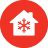 Icon of a home with a snowflake symbol in the middle, in red