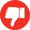 Icon of a hand making a thumbs down gesture, in red