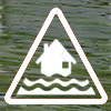 Icon of a flooding house inside a triangle