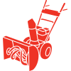 Red line icon of a lawn mower