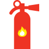 Red icon of a fire extinguisher with a flame symbol on front