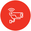 Icon of a wifi-enabled smart security camera.