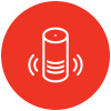 Icon of a smart speaker with digital assistant. 