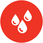 Red circle with a water drop icons.