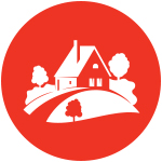 Red circle with a sloping yard icon.